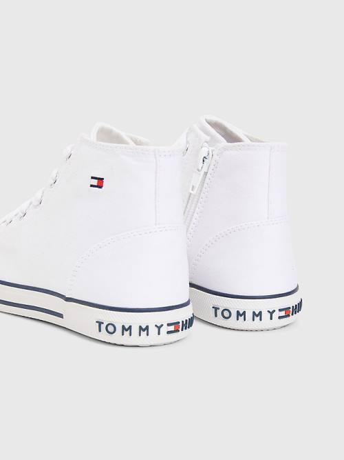 Tommy Hilfiger Logo High-Top Kanten-Up Sneakers Jongens Wit | TH270AMD