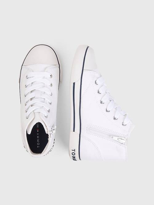 Tommy Hilfiger Logo High-Top Kanten-Up Sneakers Jongens Wit | TH270AMD