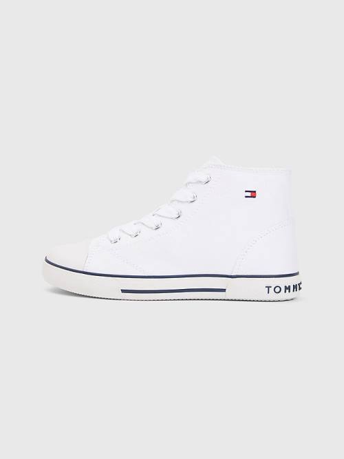 Tommy Hilfiger Logo High-Top Kanten-Up Sneakers Jongens Wit | TH270AMD