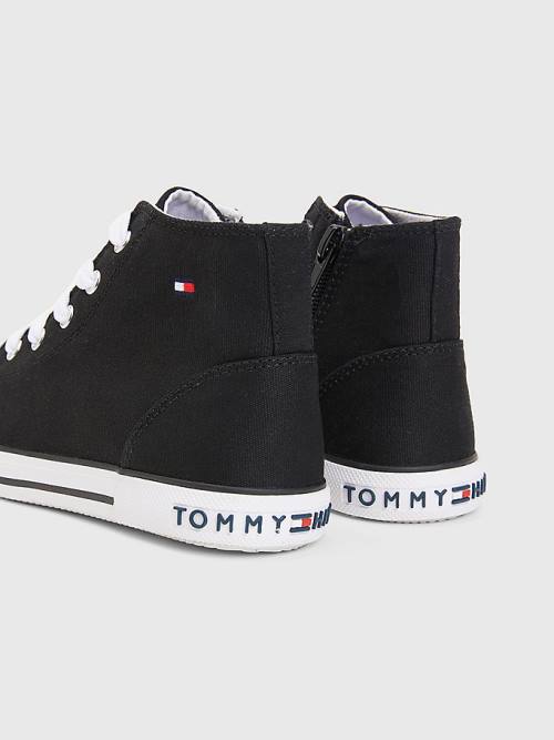 Tommy Hilfiger Logo High-Top Kanten-Up Sneakers Jongens Zwart | TH819GJC