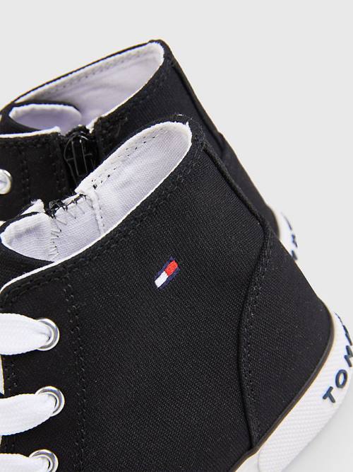 Tommy Hilfiger Logo High-Top Kanten-Up Sneakers Jongens Zwart | TH819GJC