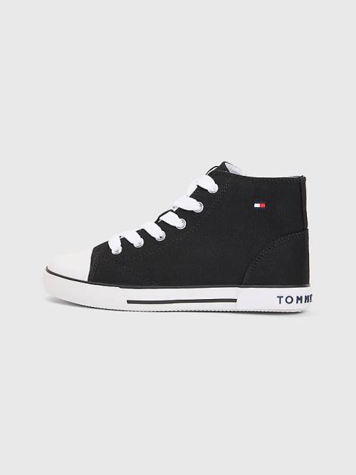 Tommy Hilfiger Logo High-Top Kanten-Up Sneakers Jongens Zwart | TH819GJC