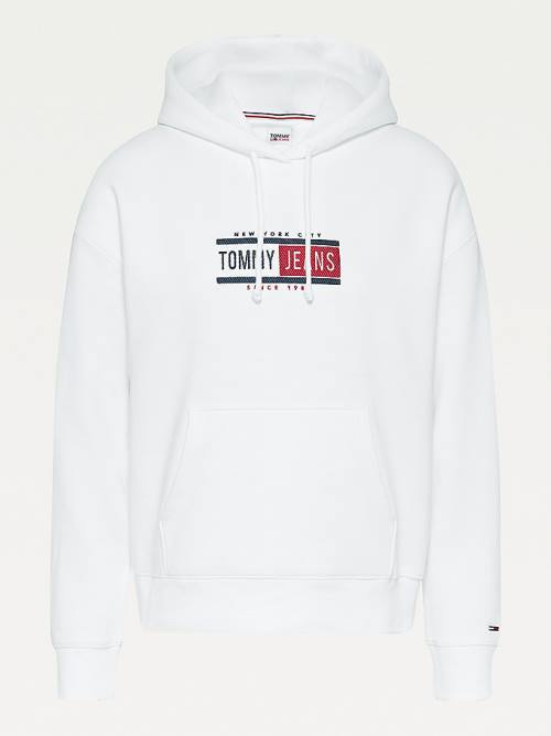 Tommy Hilfiger Logo Hoodie Dames Wit | TH724GMP