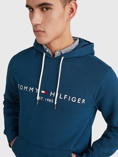 Tommy Hilfiger Logo Hoodie Heren Blauw | TH421LJQ