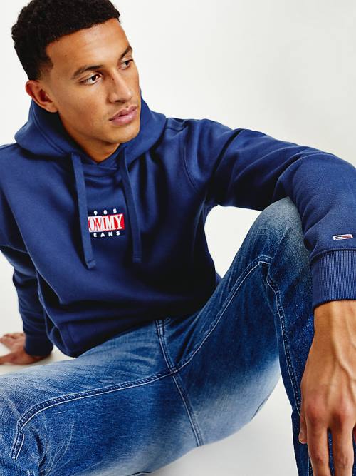 Tommy Hilfiger Logo Hoodie Heren Blauw | TH563QSI