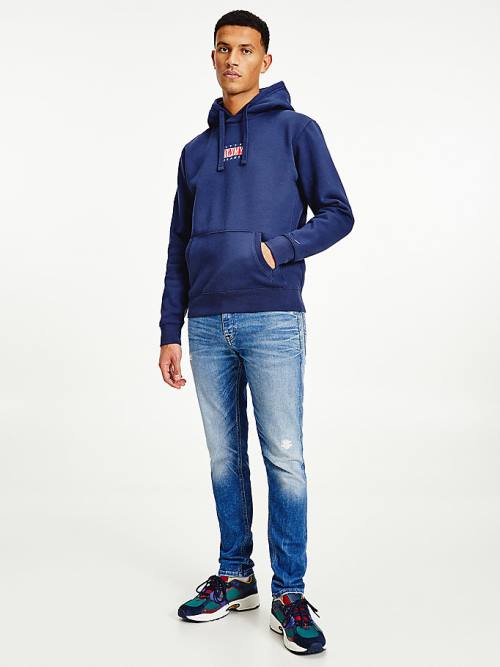 Tommy Hilfiger Logo Hoodie Heren Blauw | TH563QSI