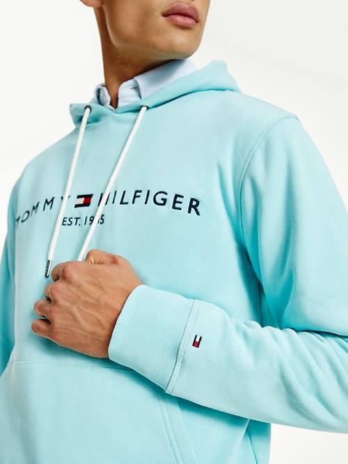 Tommy Hilfiger Logo Hoodie Heren Blauw | TH638TFQ