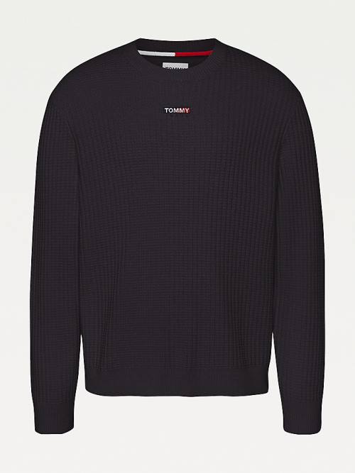 Tommy Hilfiger Logo Knitted Relaxed Fit Jumper Truien Heren Zwart | TH352VXI