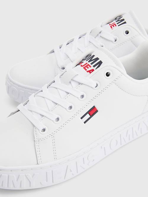 Tommy Hilfiger Logo Leren Cupsole Sneakers Dames Wit | TH082KTL