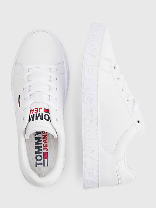 Tommy Hilfiger Logo Leren Cupsole Sneakers Dames Wit | TH082KTL