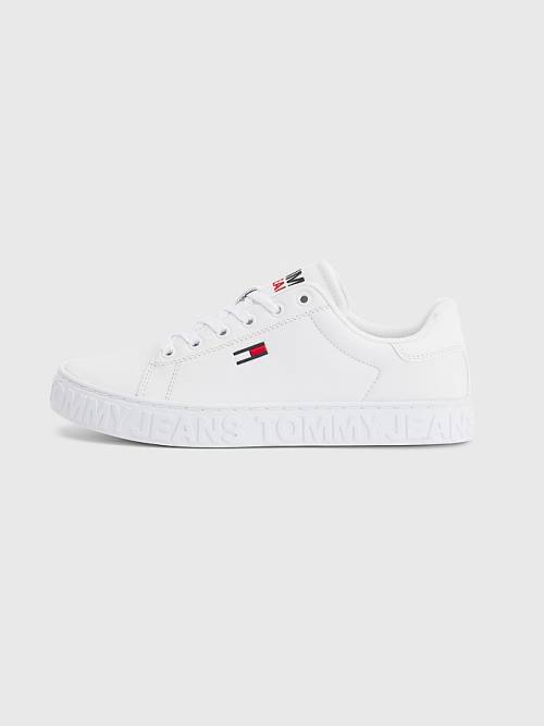 Tommy Hilfiger Logo Leren Cupsole Sneakers Dames Wit | TH082KTL