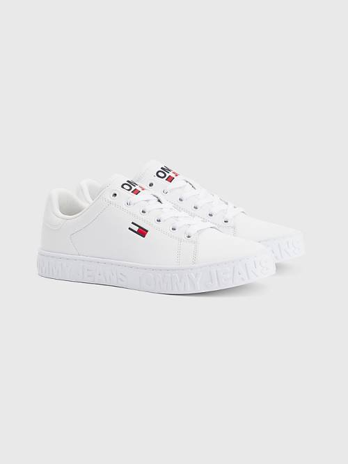 Tommy Hilfiger Logo Leren Cupsole Sneakers Dames Wit | TH082KTL