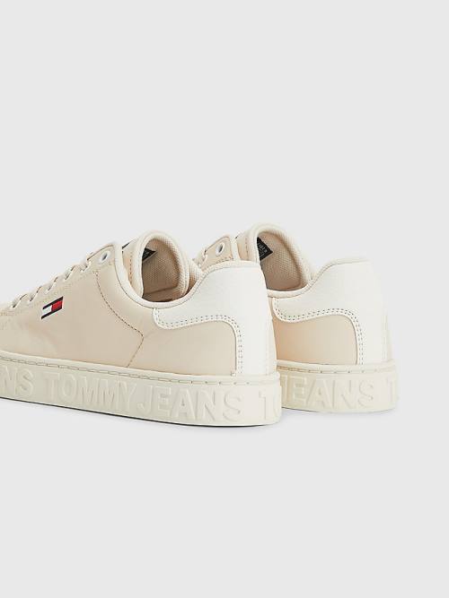 Tommy Hilfiger Logo Leren Cupsole Sneakers Dames Beige | TH156JWD