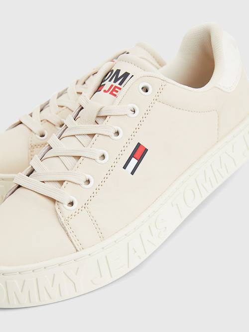 Tommy Hilfiger Logo Leren Cupsole Sneakers Dames Beige | TH156JWD