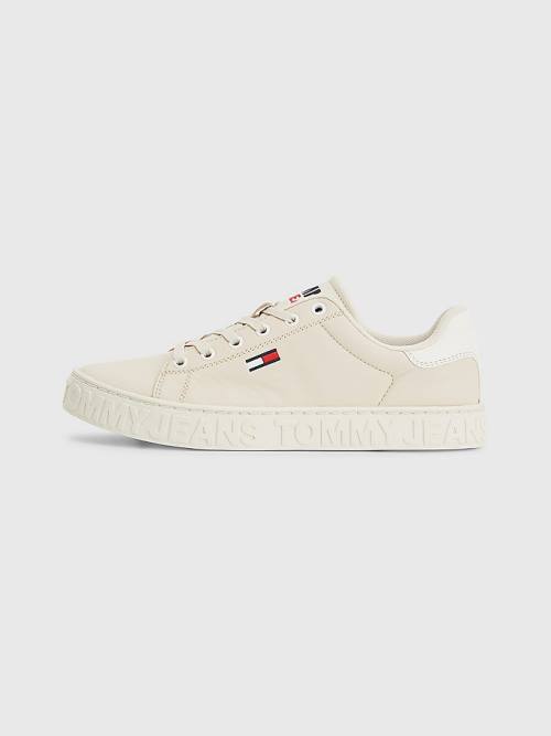 Tommy Hilfiger Logo Leren Cupsole Sneakers Dames Beige | TH156JWD