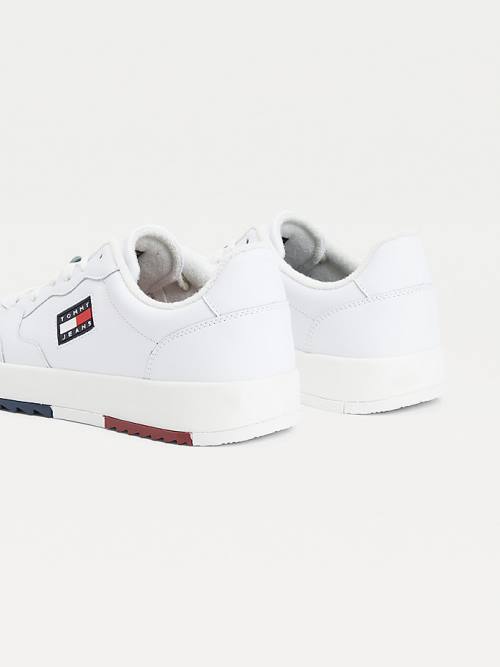 Tommy Hilfiger Logo Leren Cupsole Sneakers Heren Wit | TH492OXY