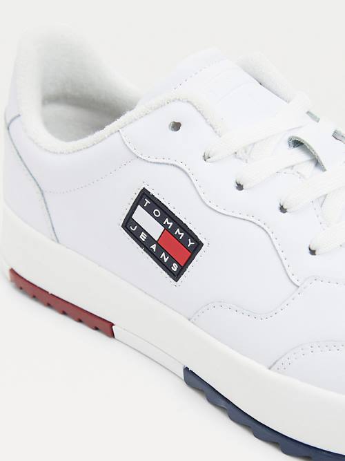 Tommy Hilfiger Logo Leren Cupsole Sneakers Heren Wit | TH492OXY