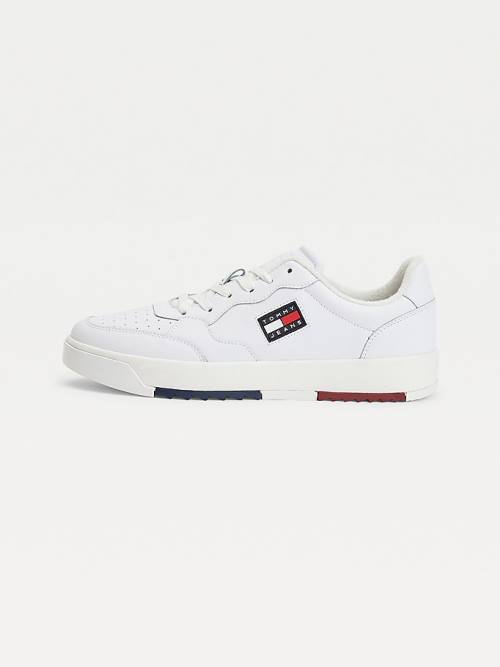 Tommy Hilfiger Logo Leren Cupsole Sneakers Heren Wit | TH492OXY