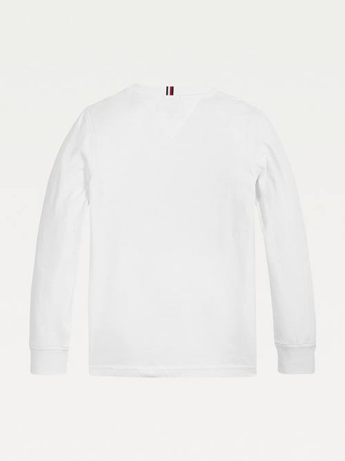 Tommy Hilfiger Logo Long Sleeve Organic Katoenen T-shirts Jongens Wit | TH945TEA