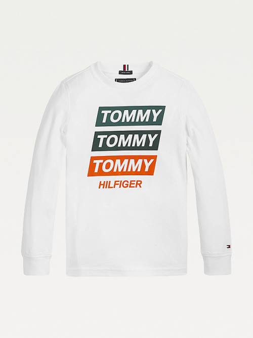 Tommy Hilfiger Logo Long Sleeve Organic Katoenen T-shirts Jongens Wit | TH945TEA