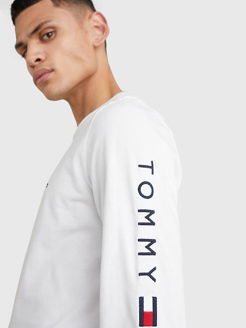 Tommy Hilfiger Logo Long Sleeve T-shirts Heren Wit | TH628PEJ