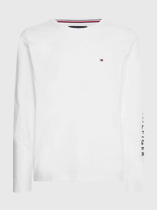 Tommy Hilfiger Logo Long Sleeve T-shirts Heren Wit | TH628PEJ