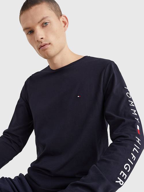 Tommy Hilfiger Logo Long Sleeve T-shirts Heren Blauw | TH875SDI