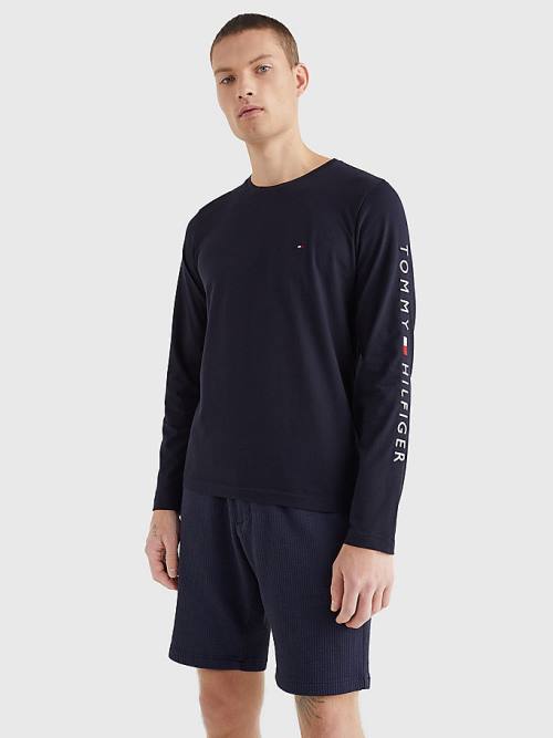 Tommy Hilfiger Logo Long Sleeve T-shirts Heren Blauw | TH875SDI