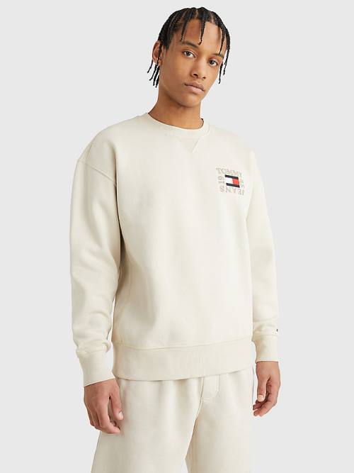 Tommy Hilfiger Logo Patch Fleece Sweatshirts Heren Beige | TH458RVX