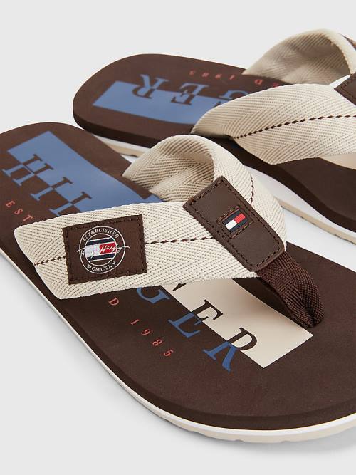 Tommy Hilfiger Logo Patch Flip-Flops Sandalen Heren Beige | TH532PLN