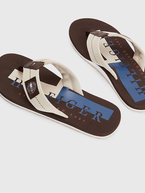 Tommy Hilfiger Logo Patch Flip-Flops Sandalen Heren Beige | TH532PLN