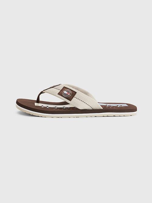 Tommy Hilfiger Logo Patch Flip-Flops Sandalen Heren Beige | TH532PLN