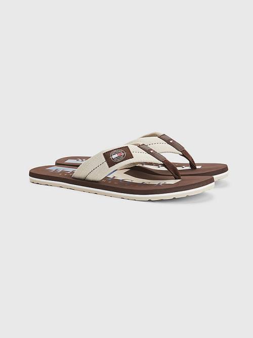 Tommy Hilfiger Logo Patch Flip-Flops Sandalen Heren Beige | TH532PLN