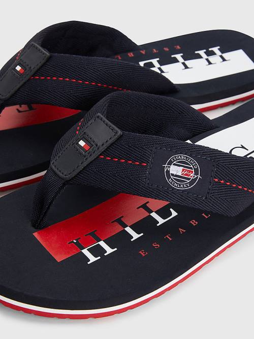 Tommy Hilfiger Logo Patch Flip-Flops Sandalen Heren Blauw | TH862LDA