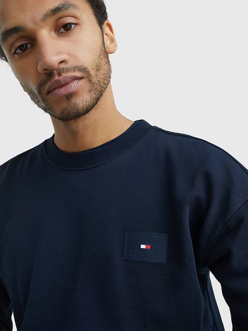 Tommy Hilfiger Logo Print Crew Neck Sweatshirts Heren Blauw | TH901BFC