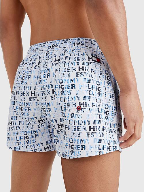 Tommy Hilfiger Logo Print Kort Length Shorts Zwemkleding Heren Wit | TH876BNY