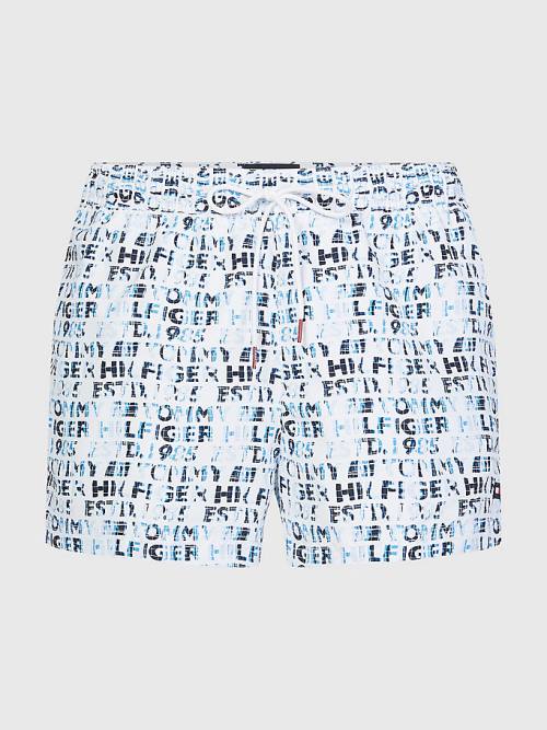 Tommy Hilfiger Logo Print Kort Length Shorts Zwemkleding Heren Wit | TH876BNY