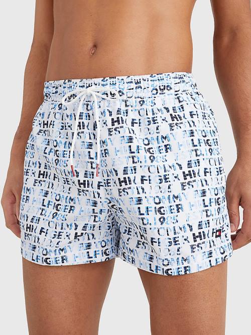 Tommy Hilfiger Logo Print Kort Length Shorts Zwemkleding Heren Wit | TH876BNY