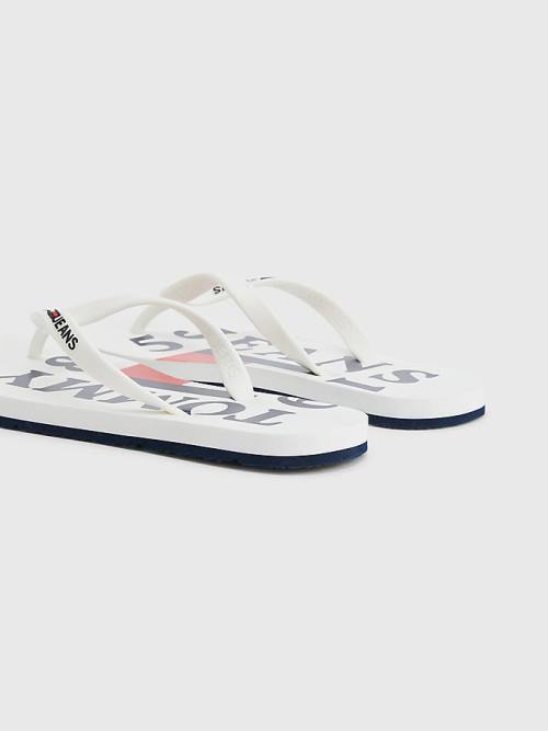 Tommy Hilfiger Logo Riemen Flip Flops Sandalen Dames Wit | TH316LXO