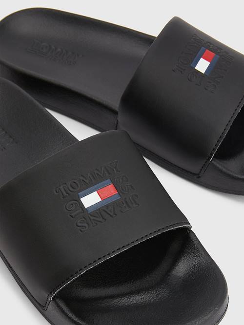 Tommy Hilfiger Logo Slides Sandalen Dames Zwart | TH249MNK