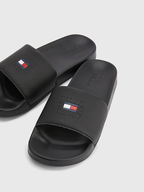 Tommy Hilfiger Logo Slides Sandalen Dames Zwart | TH249MNK