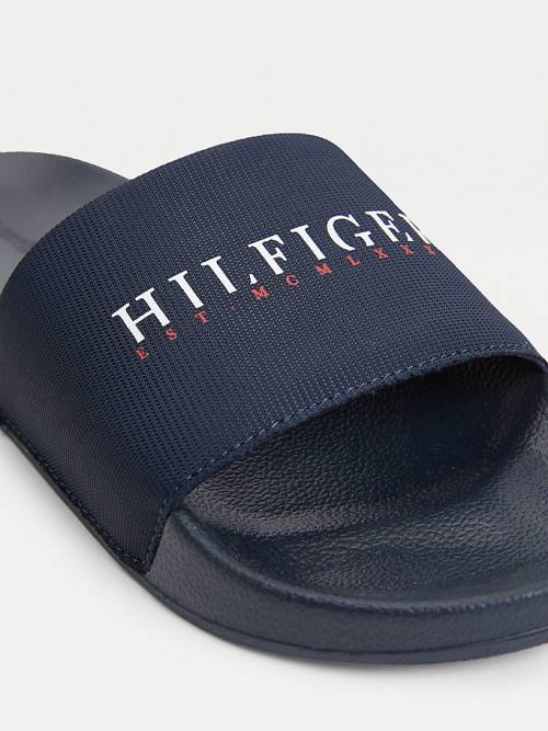 Tommy Hilfiger Logo Slides Sandalen Heren Blauw | TH048WZS