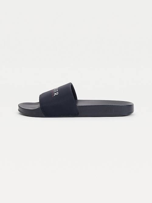 Tommy Hilfiger Logo Slides Sandalen Heren Blauw | TH048WZS