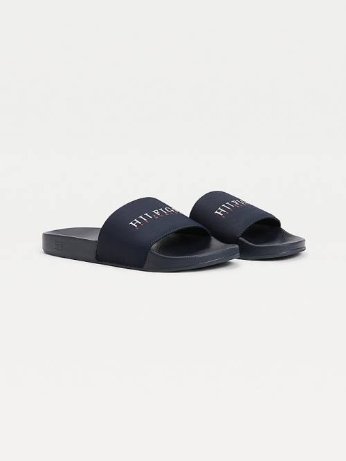 Tommy Hilfiger Logo Slides Sandalen Heren Blauw | TH048WZS