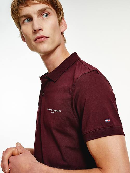 Tommy Hilfiger Logo Slim Fit Poloshirt Heren Rood | TH438FWR