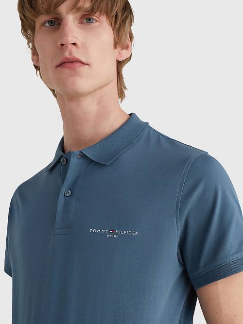 Tommy Hilfiger Logo Slim Fit Poloshirt Heren Blauw | TH671SBZ