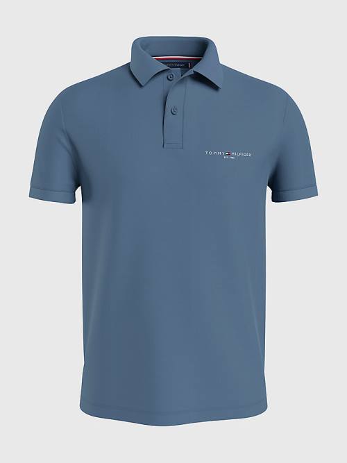 Tommy Hilfiger Logo Slim Fit Poloshirt Heren Blauw | TH671SBZ