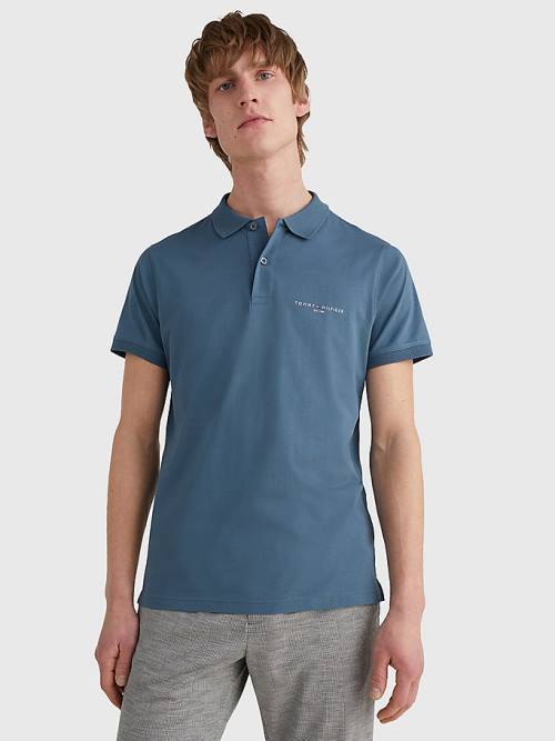 Tommy Hilfiger Logo Slim Fit Poloshirt Heren Blauw | TH671SBZ