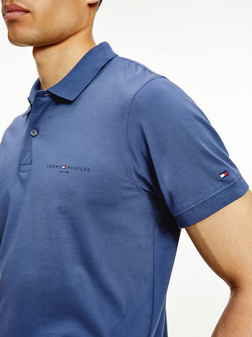 Tommy Hilfiger Logo Slim Fit Poloshirt Heren Blauw | TH754ULD