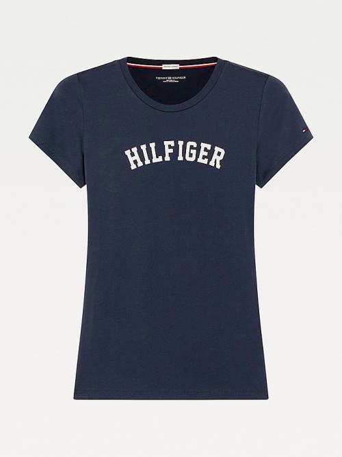 Tommy Hilfiger Logo T-shirts Dames Blauw | TH842QUZ